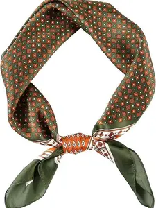 GERINLY Vintage Silk Feel Square Scarf for Men Satin Bandana Tiny Pattern Print Neckerchief Geometry Head Scarf Fashion