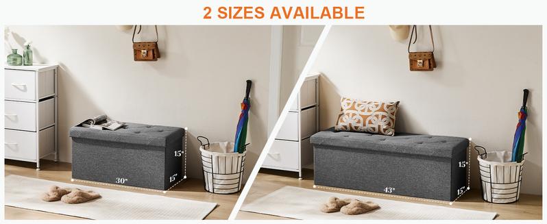 【NEW COLOR】Folding Storage Ottoman Bench, Foot Rest Stool with Padded Seat, Large Toy Box Storage Chest with Seatin, Holds up to 660 lb-Grey