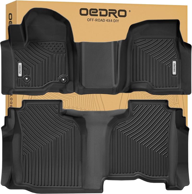 OEDRO Floor Mats Fit for 2019-2024 Chevrolet Silverado/GMC Sierra 1500 & 2020-2024 Chevrolet Silverado/GMC Sierra 2500HD/3500HD Double Cab Bench, NO Rear Underseat Storage Box, Custom Fit 2 Row Floor Liner Set Truck Accessories Car Interior Accessory