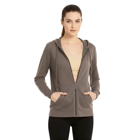 Women’s Lightweight Cotton Hoodie with Packets Full Zip Up Cotton Blend Drawstring Regular & Plus Size S-3XL Casual Zipper Hooded Sweatshirt Womenswear Activewear for Spring Fall Winter Outdoor