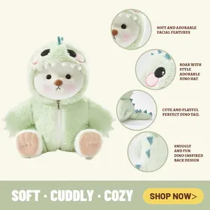 TEDDY HUGGY Adorable Teddy Bear Collection - Green Dinosaur Outfit Paired with a Cute Teddy Bear - 12 Inches Tall - Soft Plush Toy with Movable Joints - The Perfect Gift for Any Age.