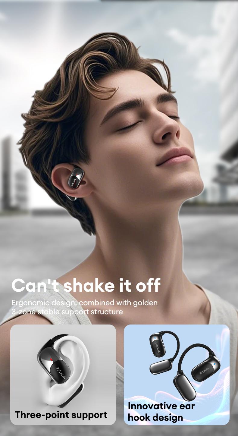 PAXA KC09 with Built-in 169-Language Translation Wireless Headphones with Electroplated Ear Hook Design – Comfortable, Great Sound, Bluetooth 5.4 Flash Connection, Wireless Earbuds for Music and Calls