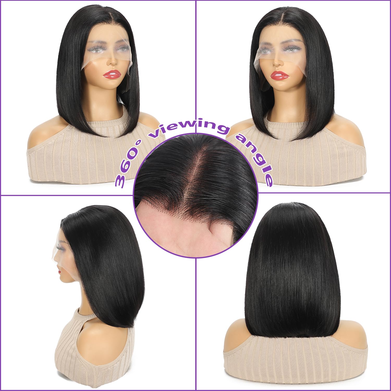 GK 13x4 Lace Front Bob Wigs Human Hair 200 Density HD Transparent Lace Bob Wig for Women 14 inch Short Straight Bob Lace Frontal Wigs Glueless Pre Plucked With Baby Hair Straight Bob Wig Natural Color