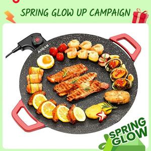 AORAN KITCHEN 1500W Portable Electric Korean BBQ Grill Indoor Smokeless Non-stick Grill Pan Adjustable Temperature Control Universal Fry Griddle for Home Cooking