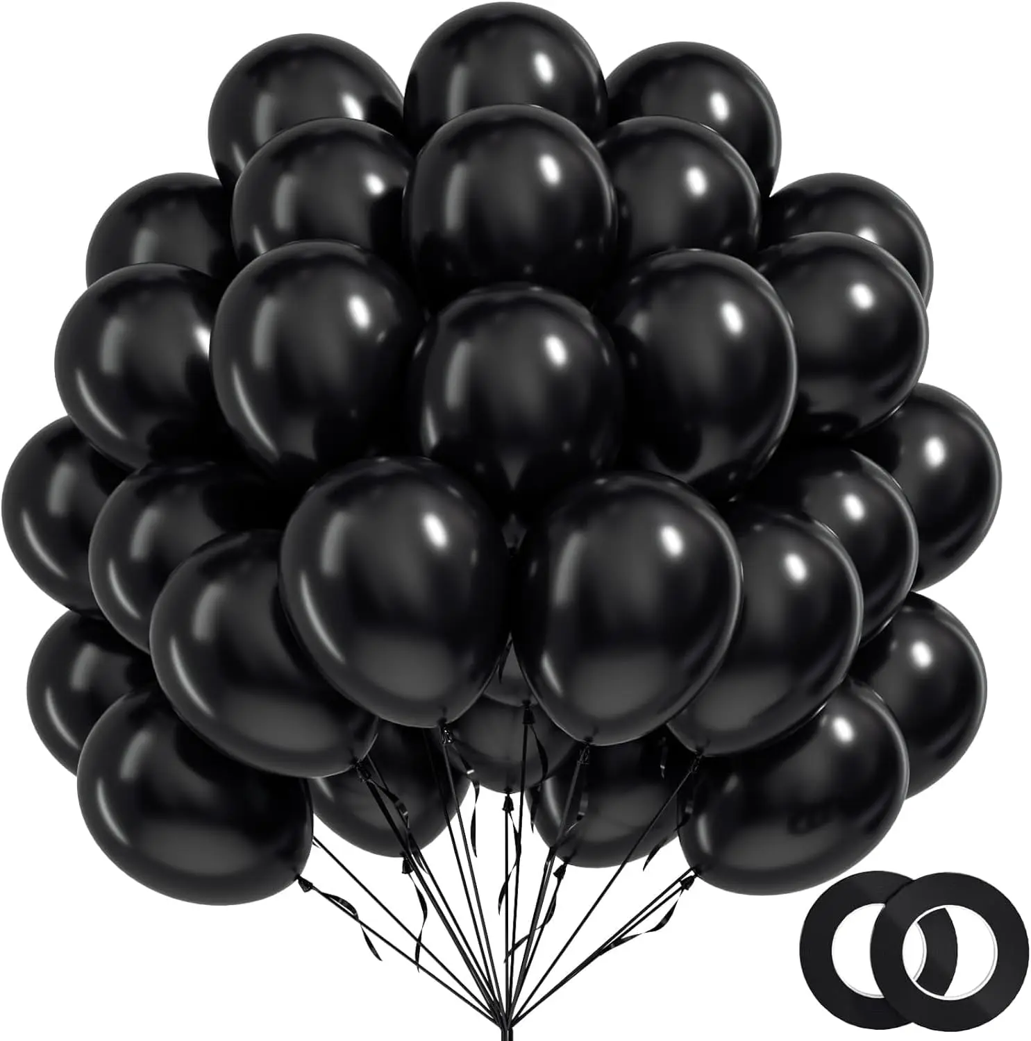 100pcs Black Balloons 12 inch, Black Latex Balloons with Ribbon for Graduation Birthday Party Decorations
