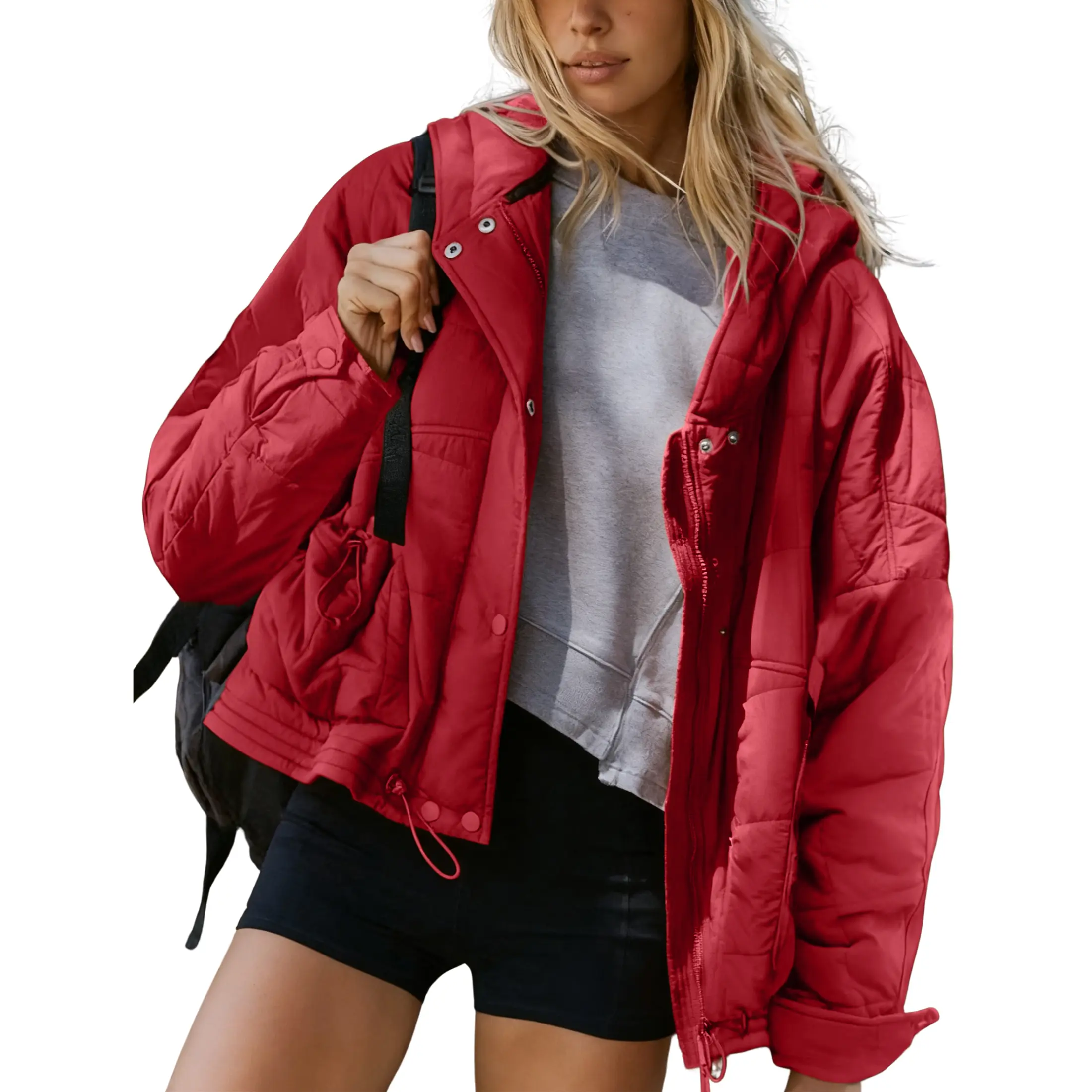 Hooded Puffer Jacket Quilted Coat for Women Long Sleeve 2025 TikTokShopHolidayHaul Christmas Casual Padded Coat Zip Up Splice Shacket with Hood Fall Winter Poncho Outerwear Tops