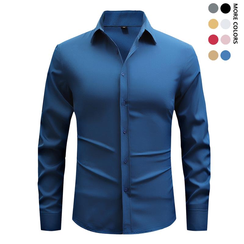 Men's Slim Fit Elegant Long Sleeve Button Down Shirt - Lightweight & Smooth Feel, Suitable for Casual & Formal Occasions, All Seasons | Fashion Formal Wear | Tailored Finish