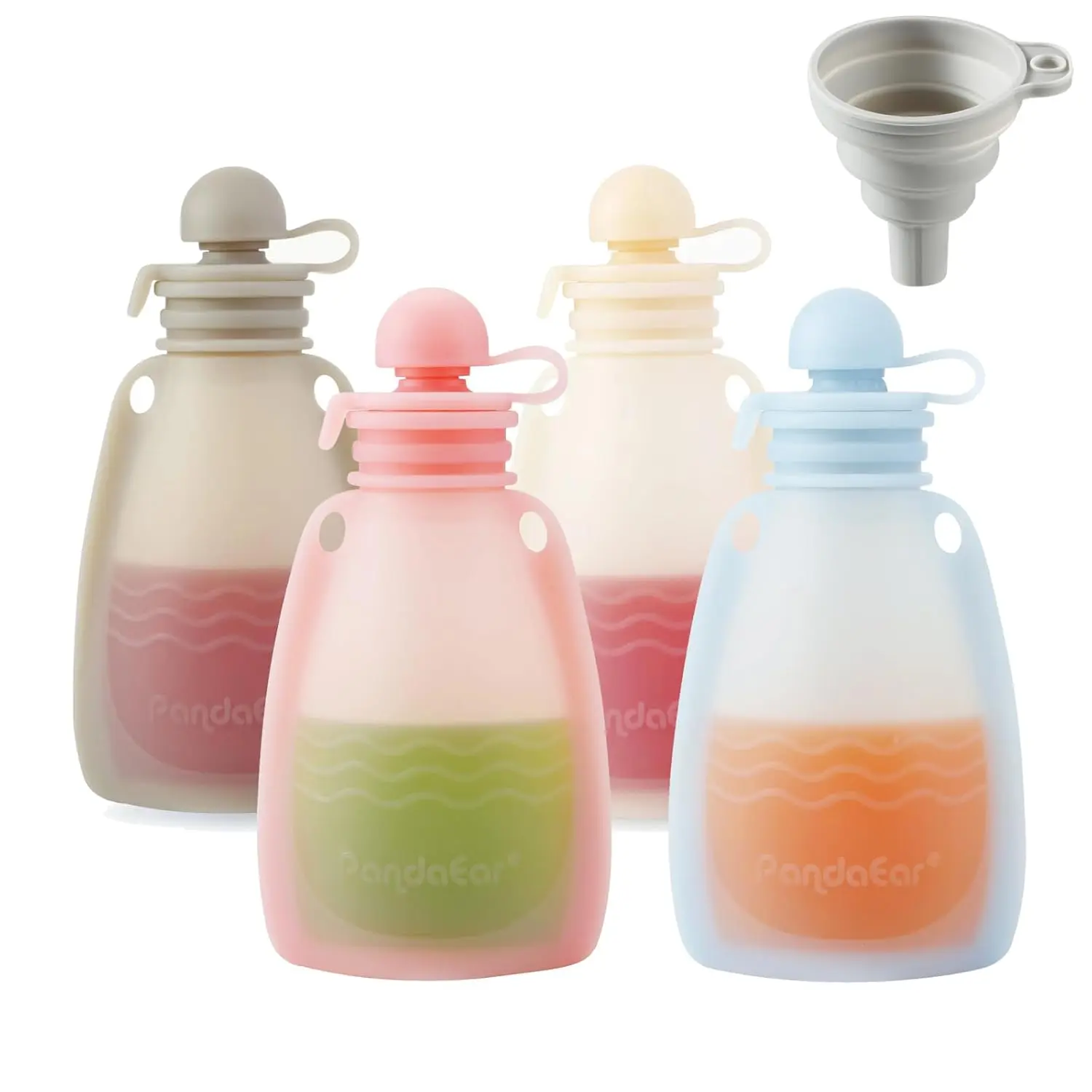 Reusable Silicone Baby Food Pouches 4 Pack Squeeze Pouches for Toddler Kids BPA-Free Refillable Storage 5.5 oz Travel Ready Spill-Proof Dishwasher Safe