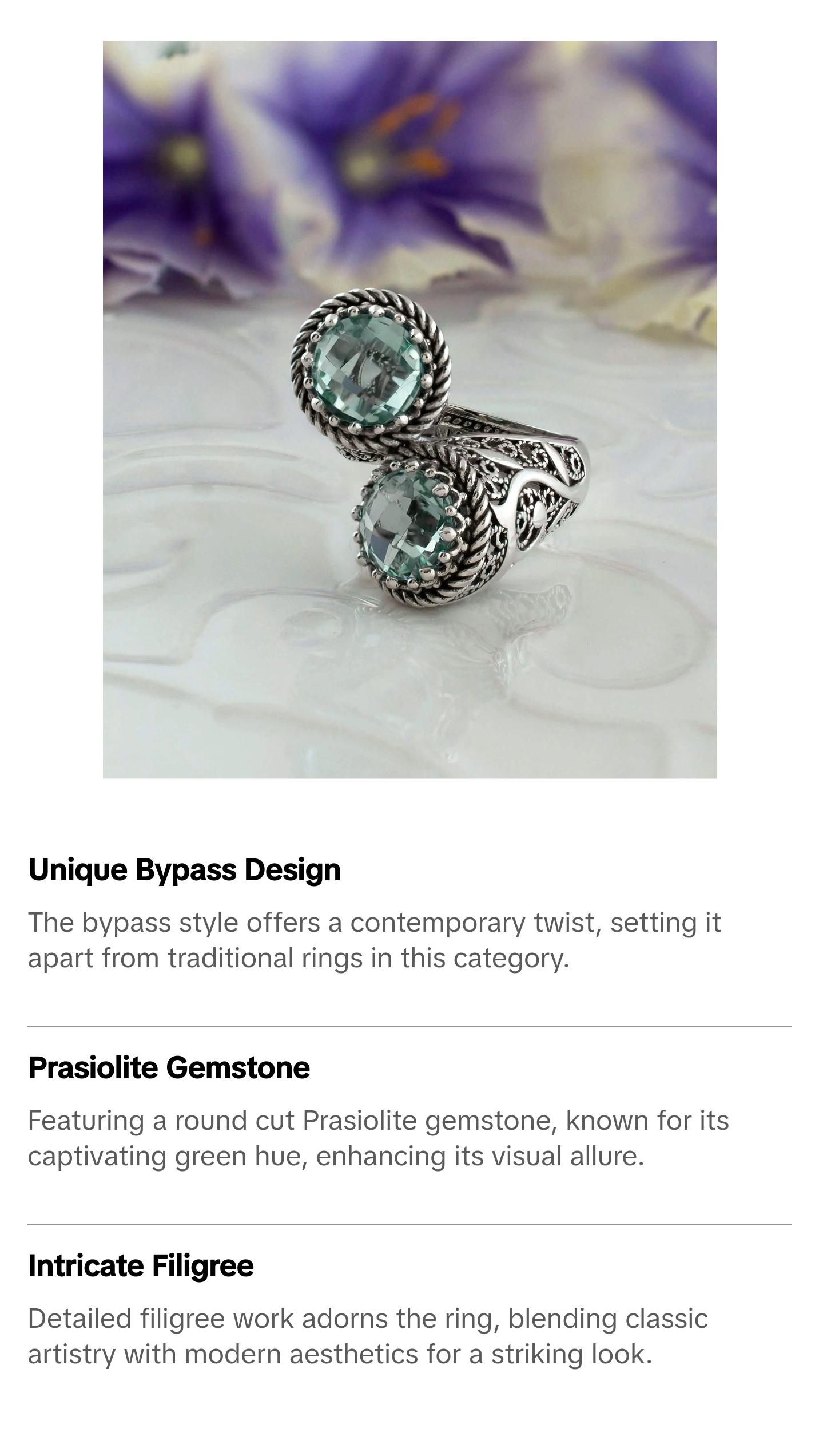925 Sterling Silver Women's Bypass Ring with Prasiolite Gemstone - Perfect for Any Occasion 925 Sterling Silver Women's Bypass Ring with Prasiolite Gemstone - Perfect for Any Occasion