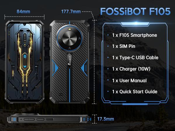 FOSSIBOT F105 Rugged Phone Unlocked 10300mAh Battery Cell 6.74" HD+Display 12GB RAM(4+8)/64GB ROM 20MP Camera 4G Dual SIM Android 14 Waterproof IP68/IP69K Outdoorfun(NOT Compatible with AT&T, Cricket, and Verizon )