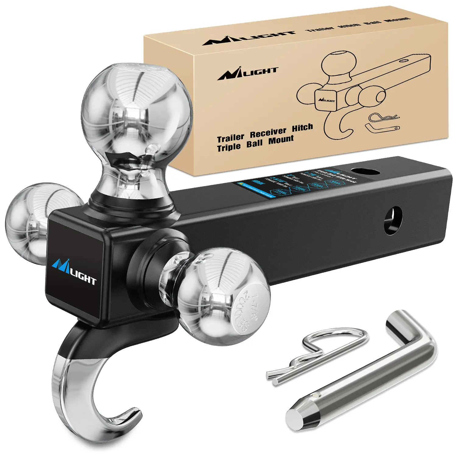 Nilight Heavy Duty Solid Recovery Towing Kit, 2 Inches Shackle Hitch Receiver with 3/4-in D-Ring Shackle & Trailer Hitch Pin, 45000 LBs Breaking Strength, Trailer Towing Accessories for Trucks Jeeps Off Road (Father's Day Gift), Truck Accessories, Powder,