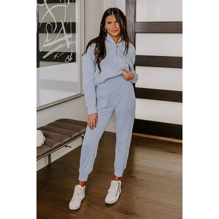 Coffee Run Cutie High Waist Butter Soft Joggers in Sky Blue