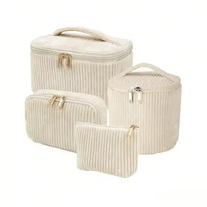 FeverLZong Floral Quilted Makeup Organizer Set 4 pcs Padded Cotton Cosmetic Bag Set for Travel & Storage Zipper makeup bag makeup bags