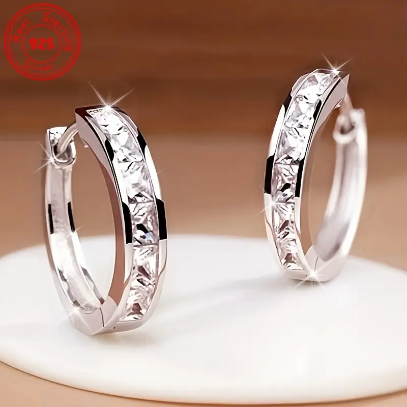 Women's 925 Sterling Silver 958 Purity High Carbon Diamond Ear Bone Ring Earrings - Luxury Look, Simple Pattern, Hypoallergenic, Lightweight, Versatile for Daily Wear, Gifting