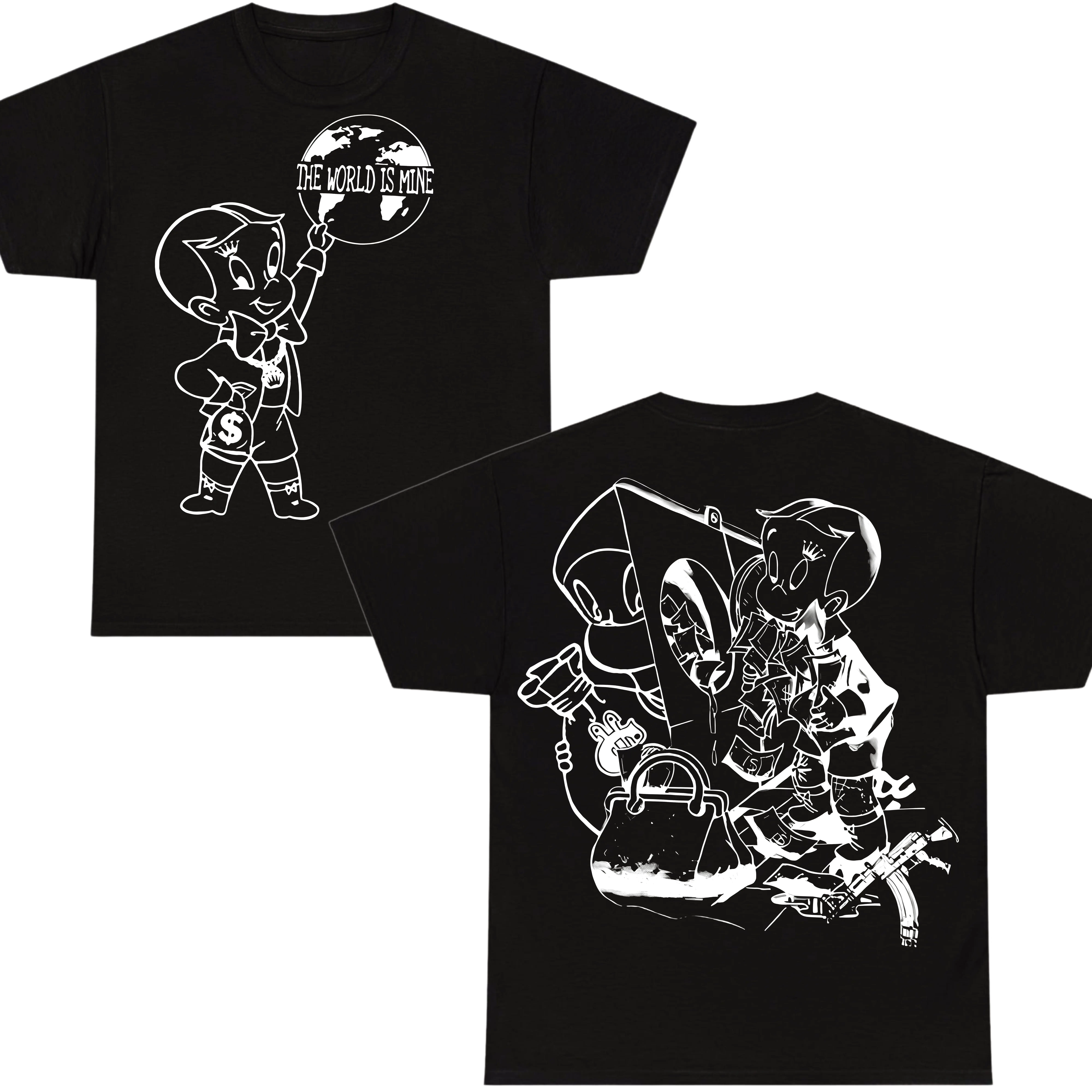 Greedyboyz Short-Sleeve Round Neck Casual T-Shirt, Bold Cartoon Kid Design Streetwear Fashion Apparel, Unisex Edgy Artwork Sports Top
