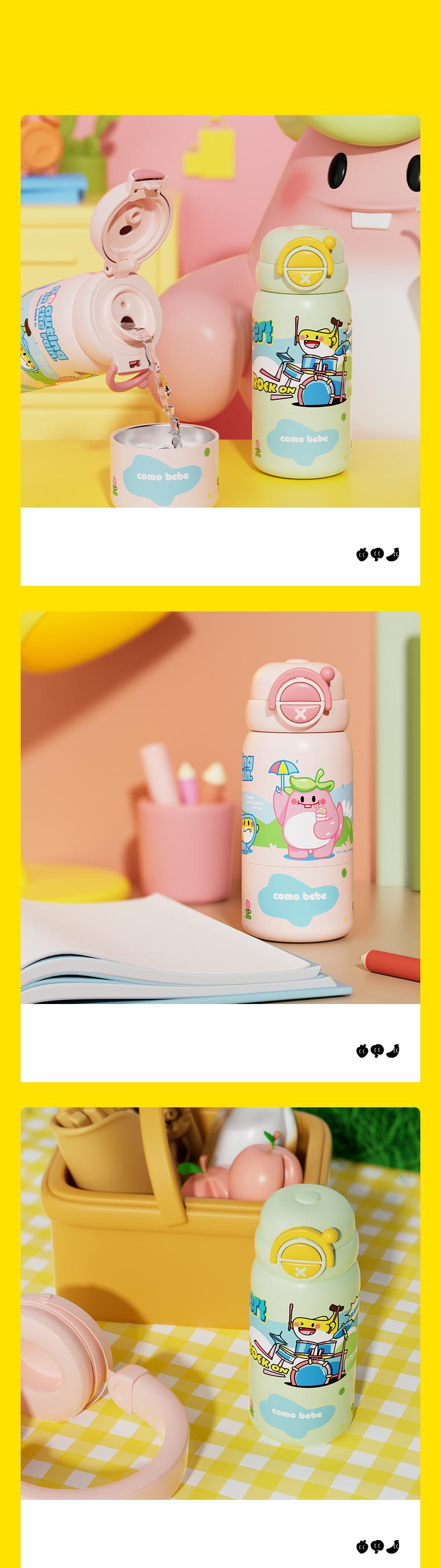 【COMOBEBE】16oz 3-in-1 Stainless Steel Cup – Straw, Sip & Removable Base Cup for Drinking, Triple Insulated, Versatile & Fun for All Ages.