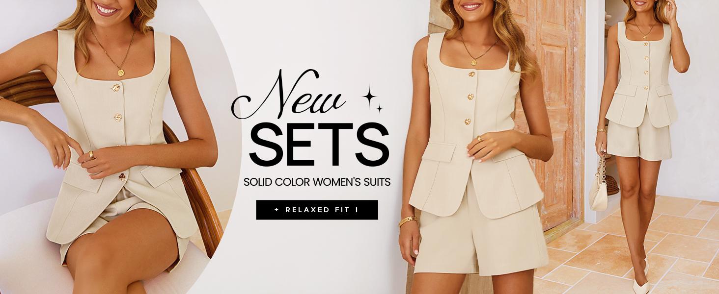 ZESICA Womens Summer Casual 2 Piece Suit Sets 2026 Sleeveless Blazer Vest Tops Shorts Business Work Office Outfits