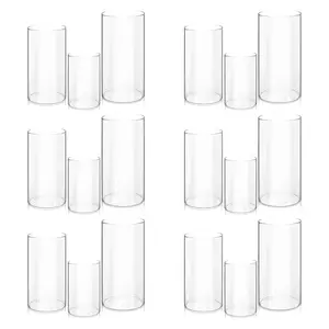 Glass Hurricane Candle Holder Set of 18, Pillar Candle Holders for Table Centerpiece, Clear Glass Cylinder Candleholder, Chimney Tube, Clear Vases for Floating Candles Wedding Decorations Decorating Decorative