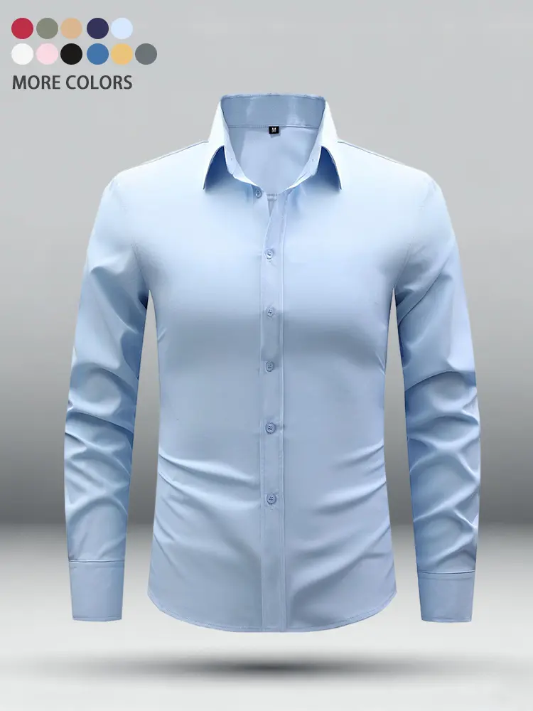 2-Pack classic men's casual shirts, versatile stand-up collar solid color long-sleeved shirts and button-down cardigans, a must for spring, autumn and winter, the perfect gift