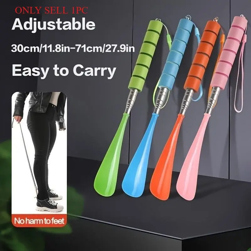 1pc Long Handle Adjustable Shoehorn, Shoe Horn With Stainless Steel Telescopic Pole For The Seniors