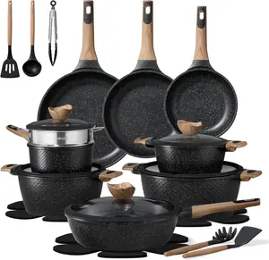 CAROTE 26PCS Pots and Pans Set Non Stick, Cookware Set Pots and Pans Induction Cook Ware, Nonstick Kitchen Cooking, PFOA Free, Black