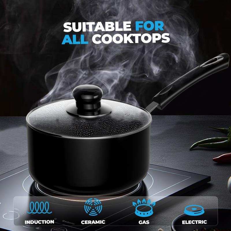 Utopia Kitchen Nonstick Stock Pot Saucepan Set with Lid - 1QT & 2QT | Multipurpose Cookware for Home & Restaurant Use Aluminium Glass