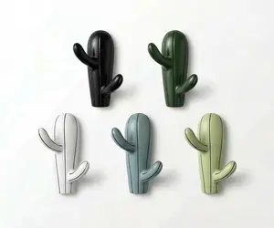 Cactus Wall Hook Iron 4 Inches Dual Keyhole Mount Rust Resistant Coating 5 Colors Organiser Decor