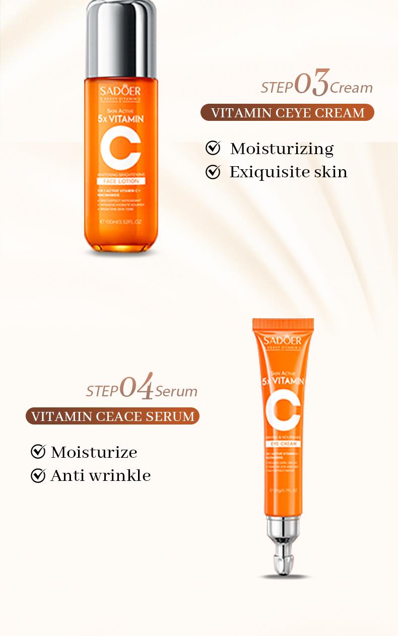 5X Vitamin C Facial Care Set 6-Piece Pack with Cleanser Toner Face Serum Cream & Eye Cream Gentle Skin Cleaning Care Travel Size Kit Daily