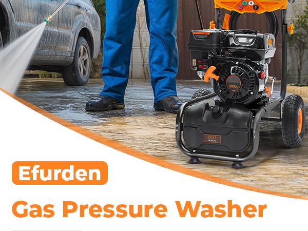 Efurden Gas Powered Pressure Washer 3500 PSI, 2.3 GPM Heavy Duty High Power Washer,209CC 7HP Engine with 25Ft Pressure Hose, Axial Aluminum Pump, Soap Tank, 4 Quick Connect Nozzle Efurden Gas Powered Pressure Washer 3500 PSI, 2.3 GPM Heavy Duty High Power Washer,209CC 7HP Engine with 25Ft Pressure Hose, Axial Aluminum Pump, Soap Tank, 4 Quick Connect Nozzle