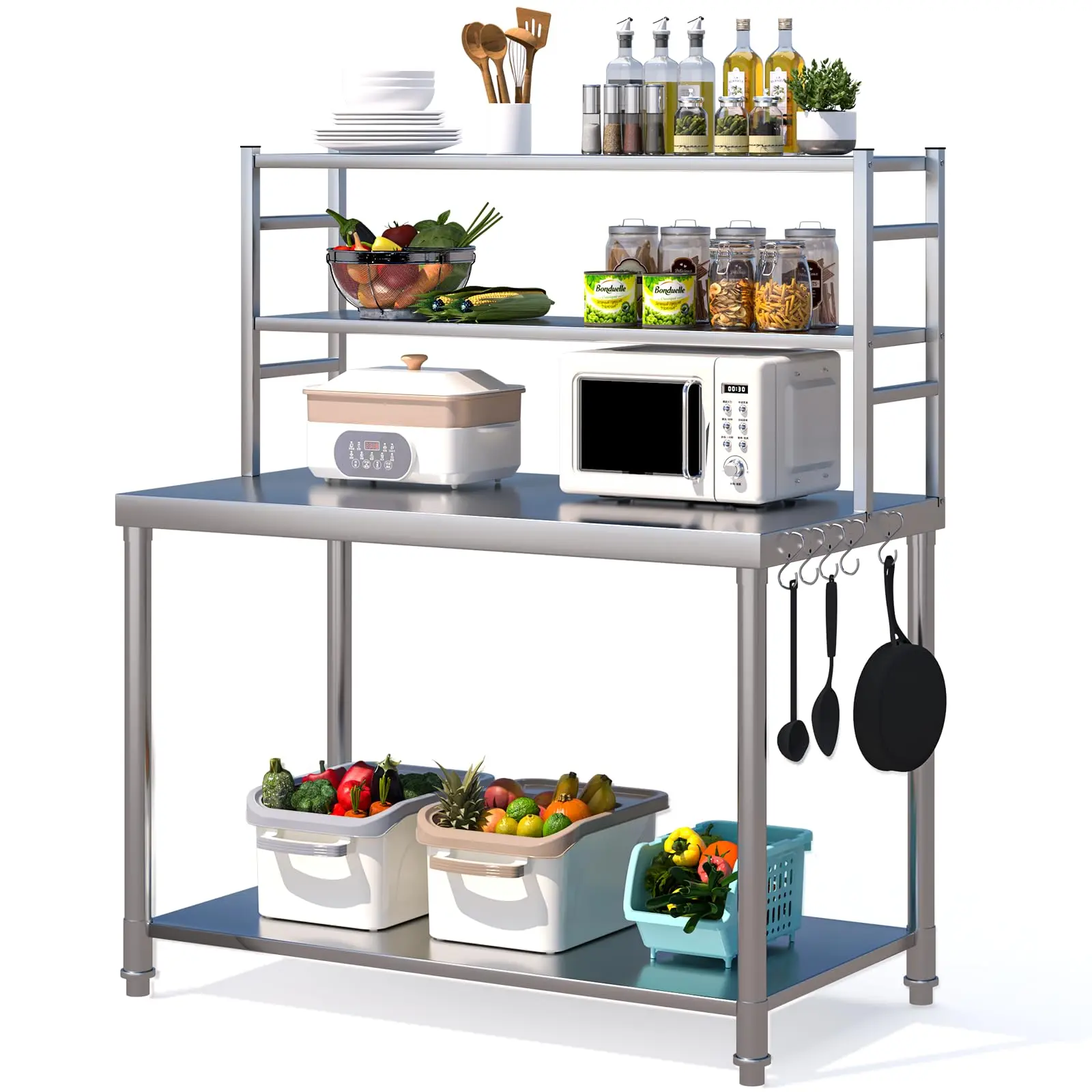 YODOLLA Stainless Steel Table 48"x24" with 2 Adjustable Tier Shelves Commercial Kitchen Prep Table Countertop Metal Work Table Workbench for Garage