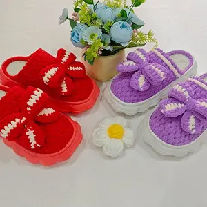 Winter Warm Home Slippers, Wear-Resistant, Handwoven Pattern, Ice-Silk Fiber