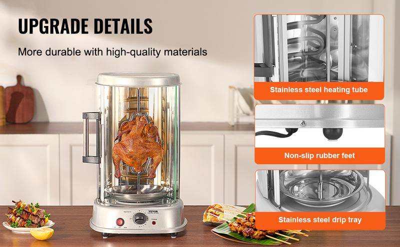 VEVOR Stainless Steel Shawarma Grill Machine Vertical Gyro Rotisserie Doner