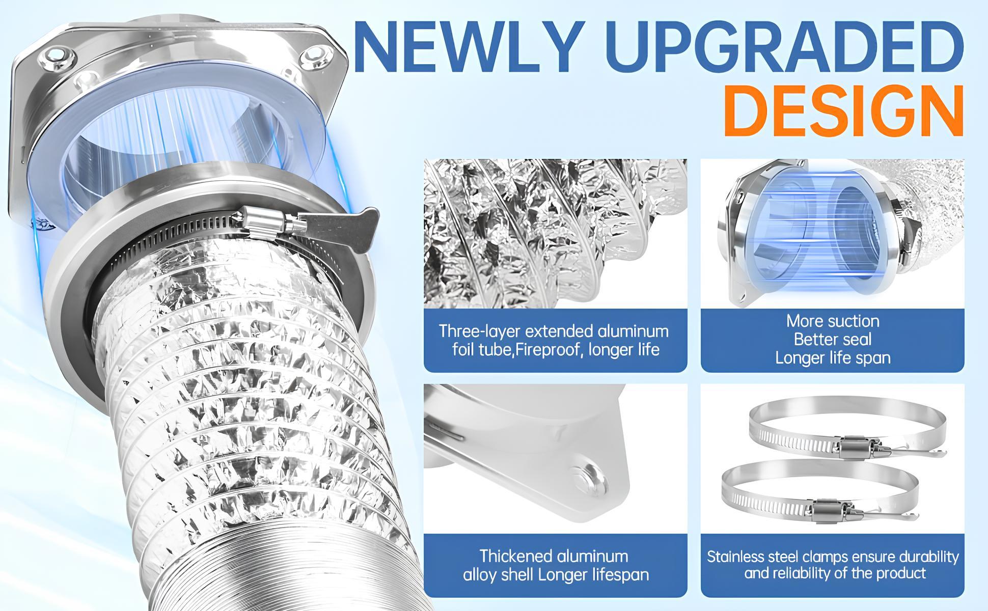 Magnetic Dryer Vent Connector Kit DV180 Airtight Seal Magnetic Dryer Vent Coupler Dryer Vent Hose Coupling Exhaust Hose with 2.6ft 4" Duct and Two Clamps Quick Connect Magnetic Dryer Vent Connector