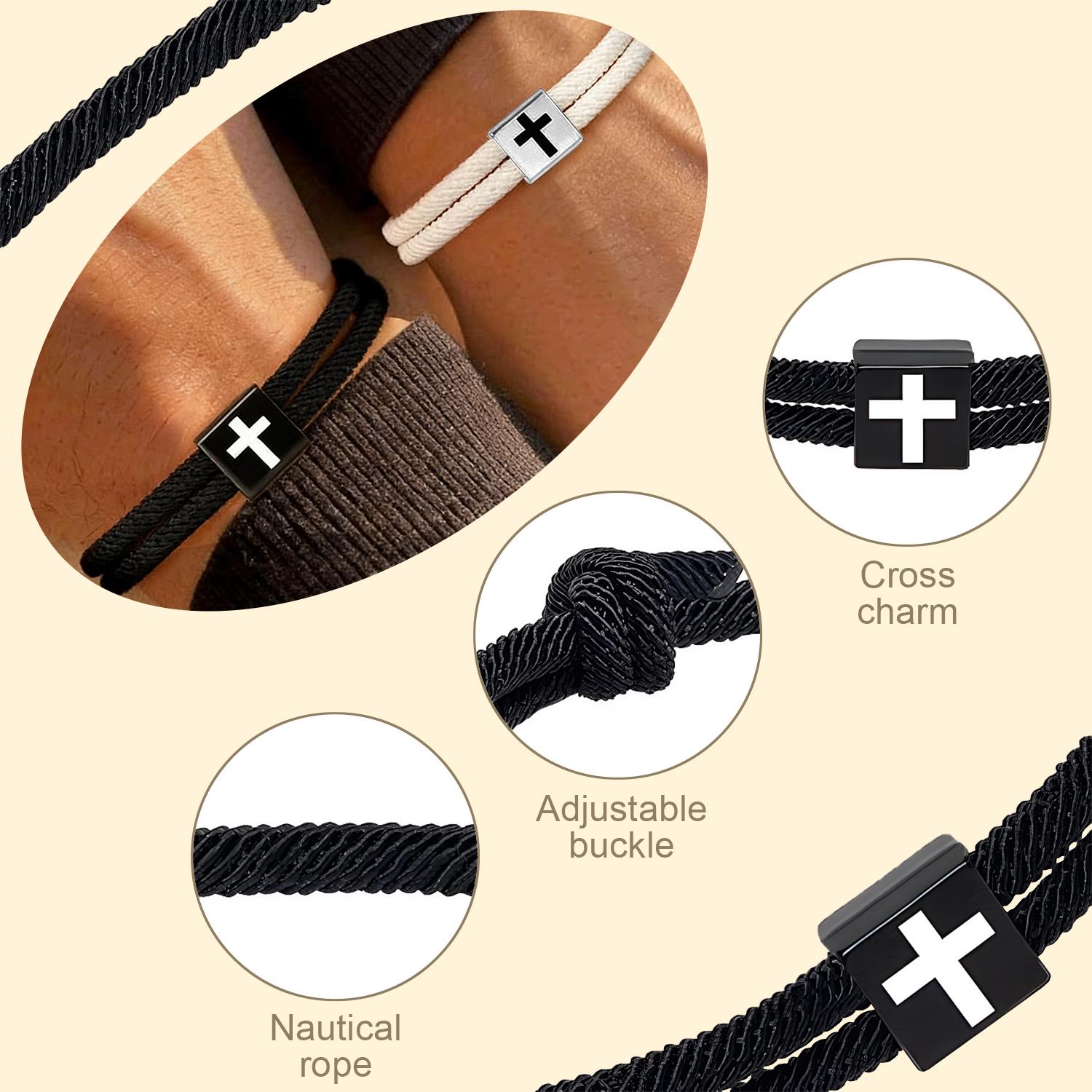 2pcs Cross Braided Rope Bracelets for Couples, Christmas Valentines Gifts, Fashionable Adjustable Bracelet for Men Women Teen Girls Fashion Jesus Bracelets Christian Baptism Gift