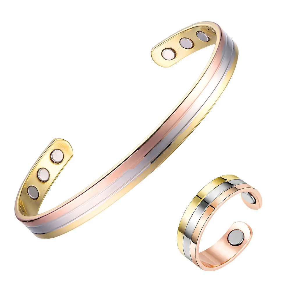 1 pc Tri-color bracelet and ring，Magnetic Bracelets for Women, Copper Bracelet and Ring for Women,, Women's Bracelet for Jewelry Gift