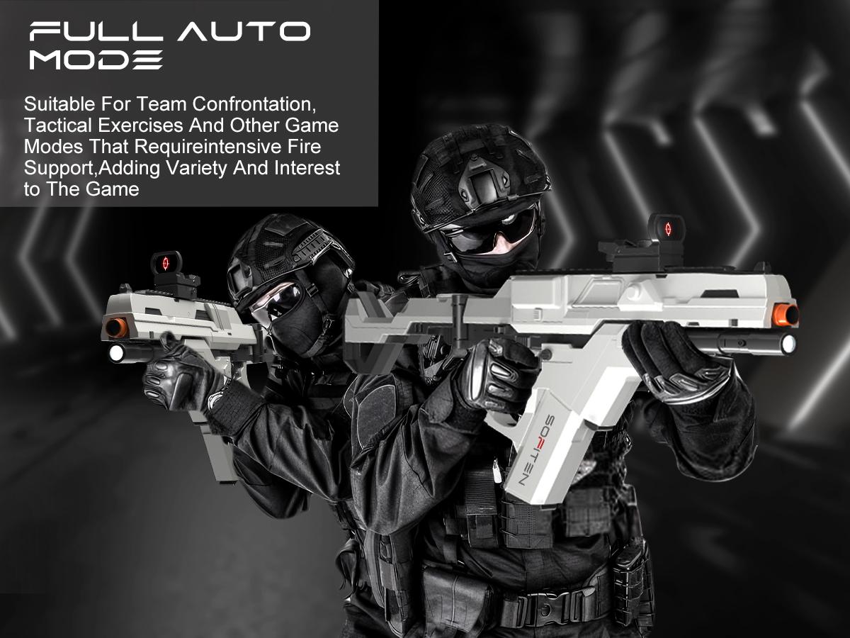 SOFITEN Ascend N,7.4V Full Auto Toy foam blaster set with Tactical Vest / Infrared / Flashlight / Power Indicator&Foldable Stock / 2 type darts, Toy gun set ideal for nerf guns fans 8+ boys girls; For Gift / family party / outdoorfun / Birthday / Practice