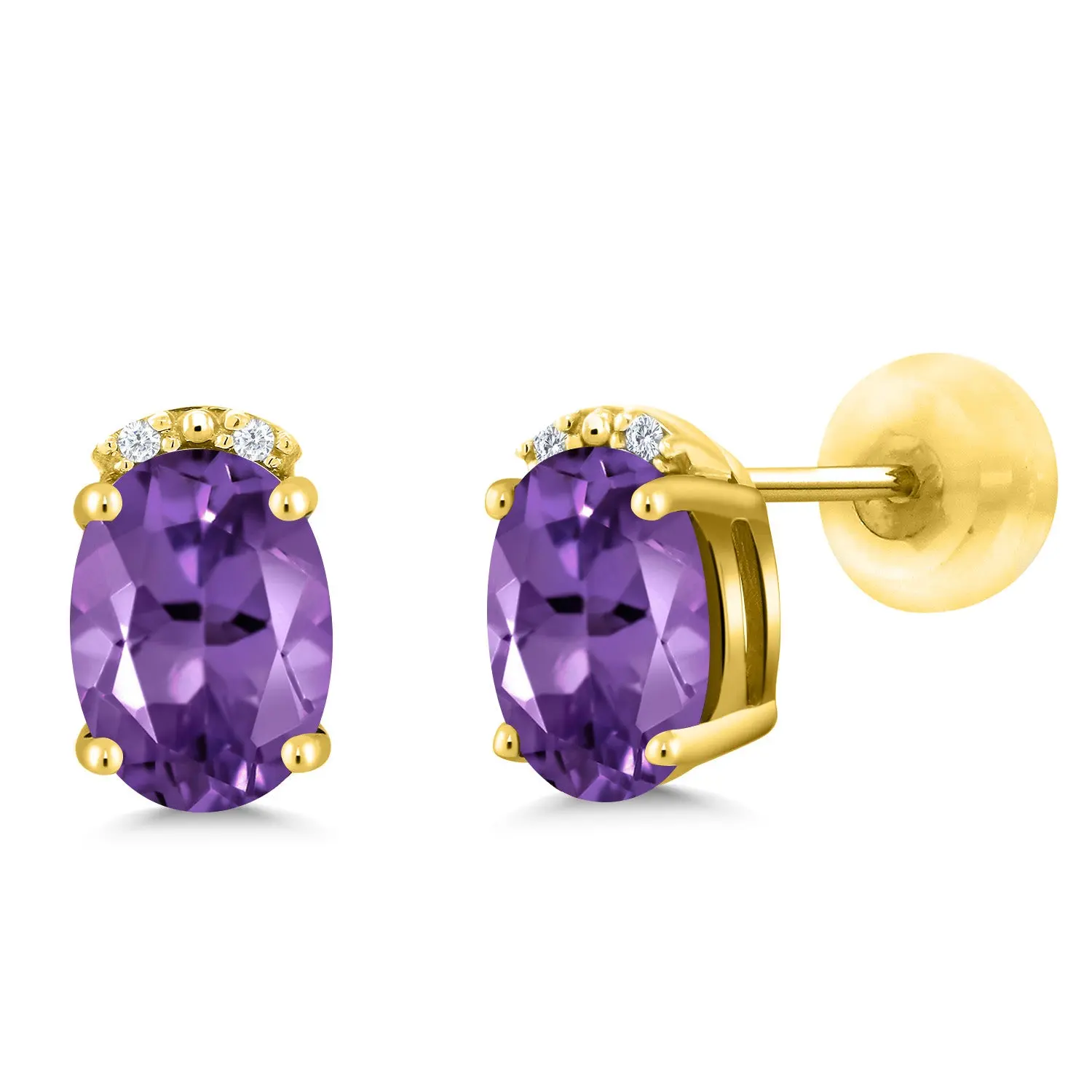 Solid 10K Gold Oval Stud Earrings For Women | 7X5MM Gemstone Birthstone and Diamond Accents | Fine Jewelry Gifts for Mom Wife Her