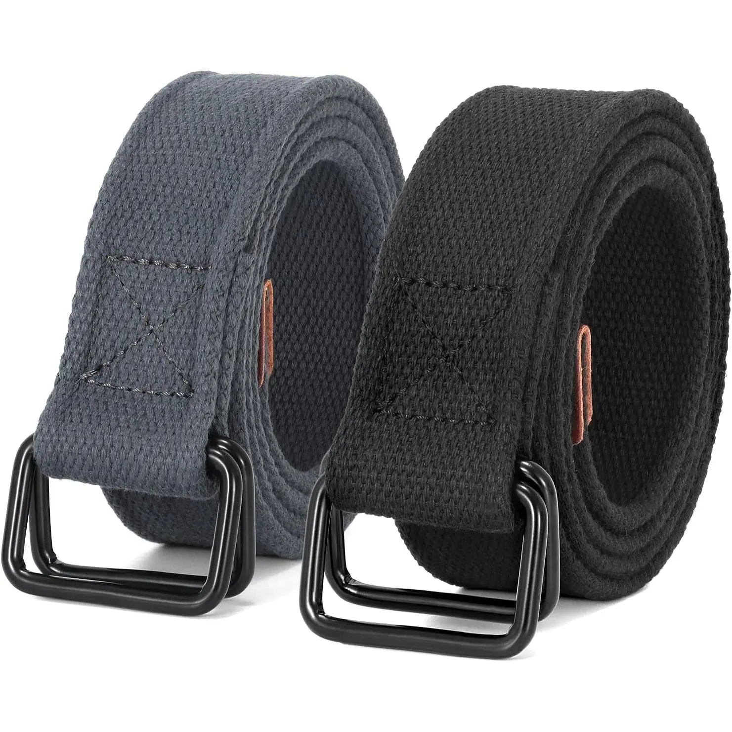 Men's Canvas Web Belts, 2-Pack Plain Solid Casual Belts with Black Double Ring Buckle, Flexible Length for Outdoor Sport, Web Belt, Accessories Bundle Men's Belts