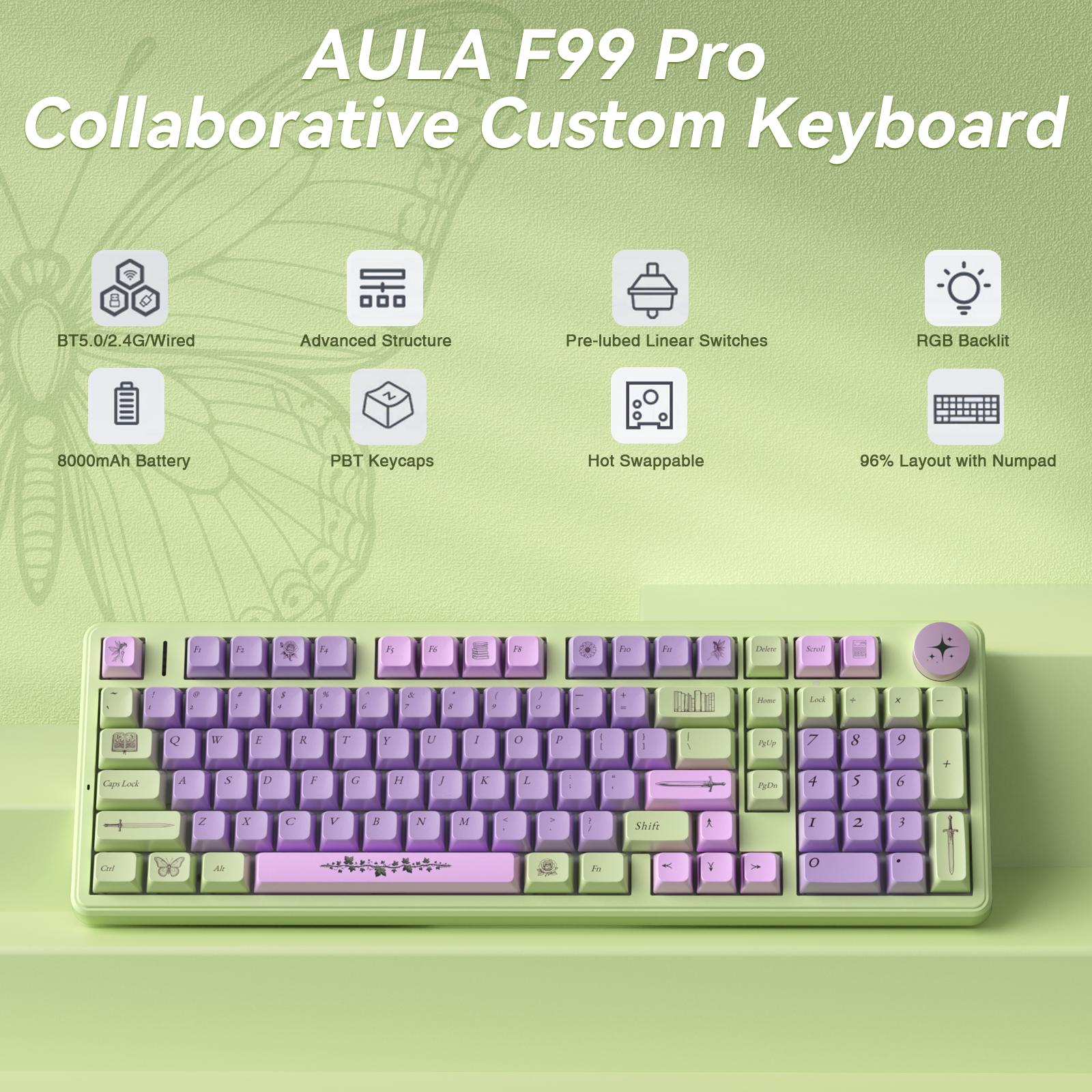 [AULA × Jesnerdingout Co-Designed] Fae Blade F99 Pro Wireless Mechanical Keyboard, 99% Layout, Tri-Mode Connectivity, Hot-Swappable, With Knob Control, RGB Backlight
