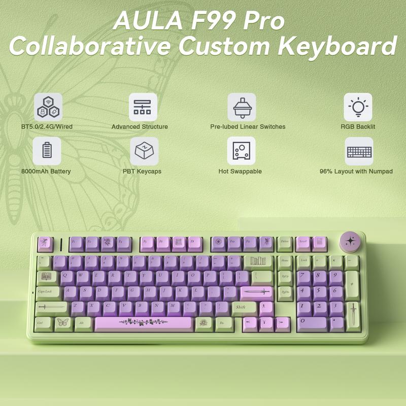 [AULA × Jesnerdingout Co-Designed] Fae Blade F99 Pro Wireless Mechanical Keyboard, 99% Layout, Tri-Mode Connectivity, Hot-Swappable, With Knob Control, RGB Backlight