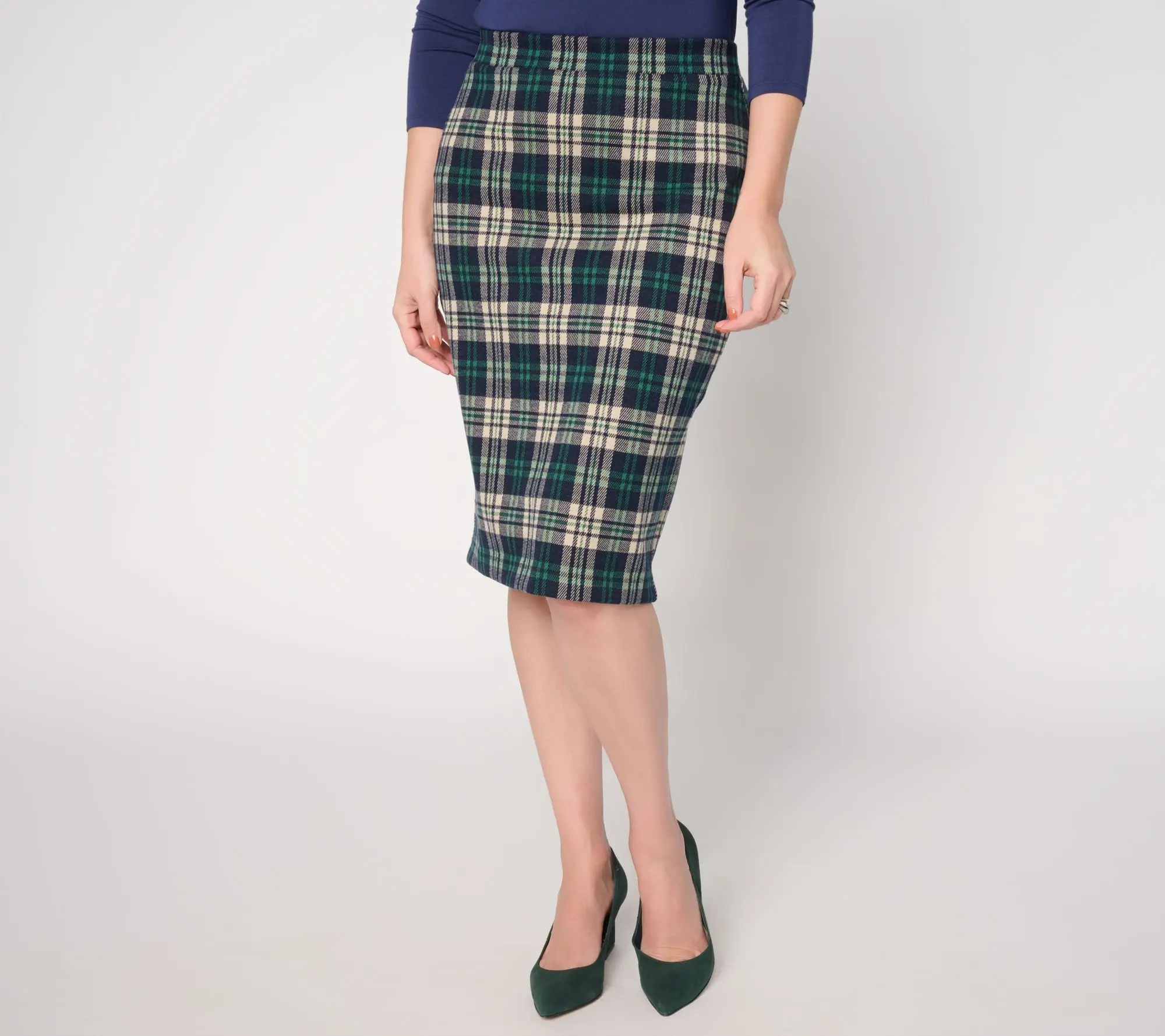 Susan Graver Petite Knit Plaid Pencil Skirt