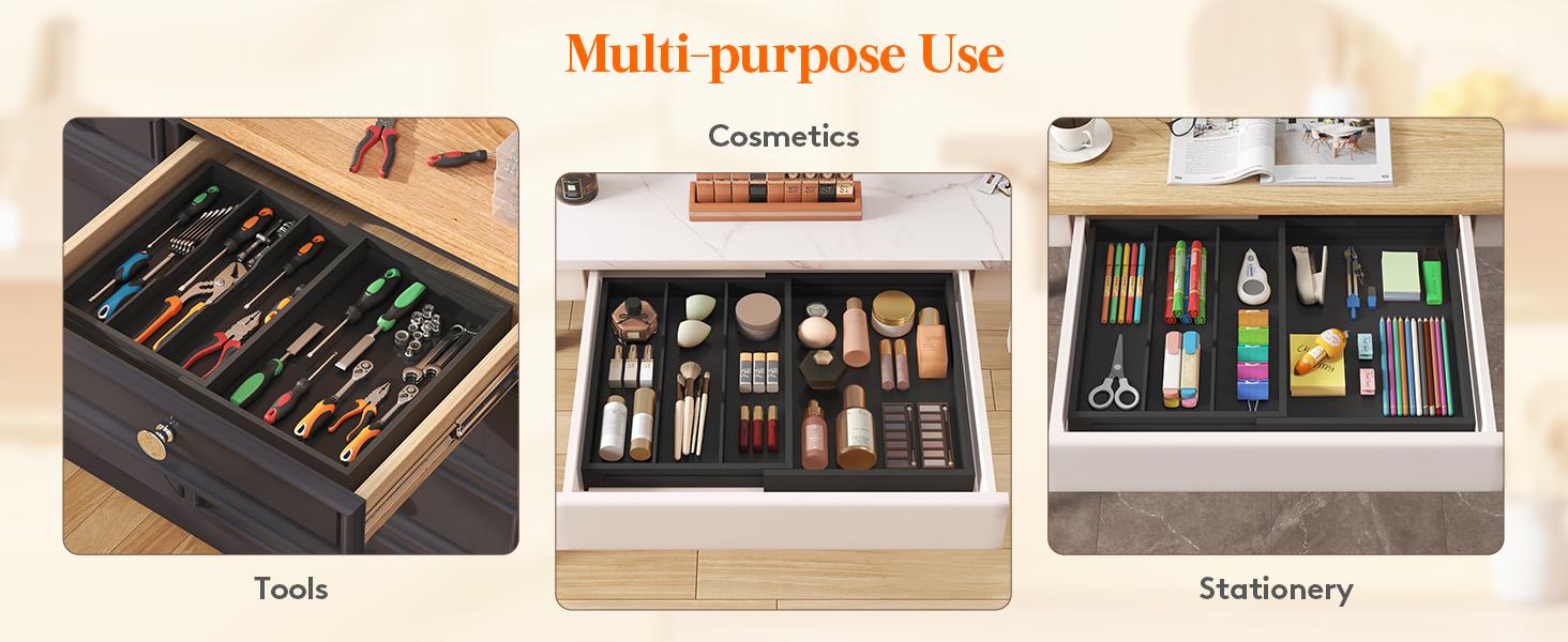 Lifewit 4 Compartments Bamboo Utensil Drawer Organizer, Expendable Cooking Silverware Tray for Kitchen Drawer