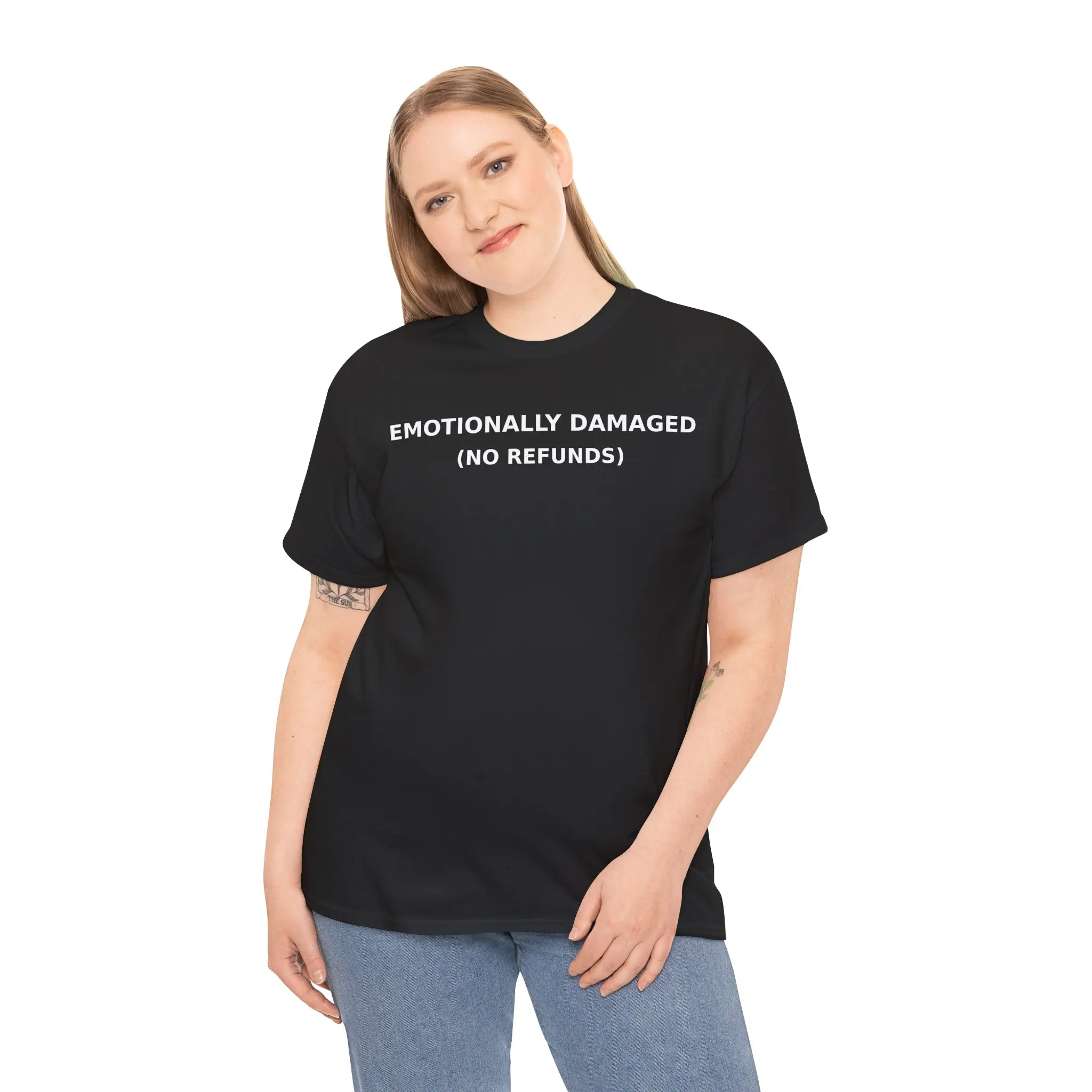 Emotionally Damaged (No Refunds) Tee | Black Graphic T-Shirt, Sarcastic Text