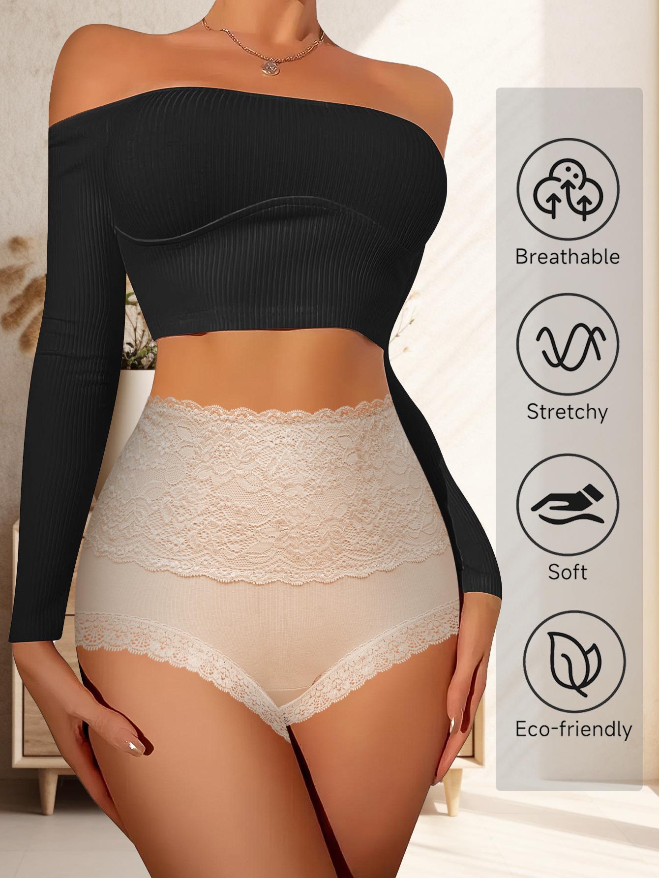 QUASTI 6 Piece Women's High waist Briefs, Lace Style Cotton Comfortable & Breathable Underwear, Hip Lifting Fashionable Design, Suitable For Women's Daily Life QUASTI 6 Piece Women's High waist Briefs, Lace Style Cotton Comfortable & Breathable Underwear, Hip Lifting Fashionable Design, Suitable For Women's Daily Life