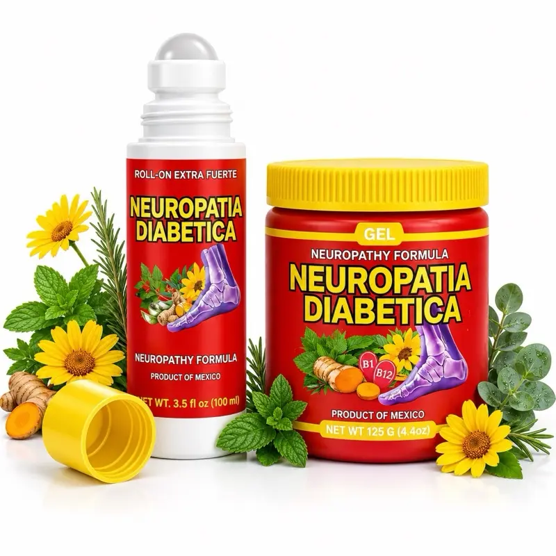 Herbal Neurotapia Diabetica Cream & Roll-On Set (4.23 oz) - Arnica Cinnamon, Curcuma, Vitamin B12, Sabilla Flores Gel Pomada, Vegan Safe Muscle Joint Cooling Relief for Diabetic Nerve Pain, Tingling