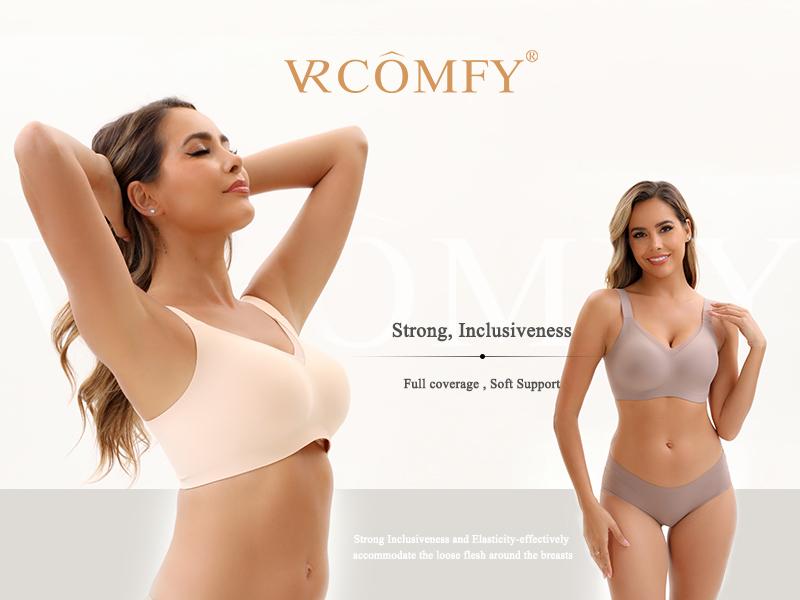 VRCOMFY  Jelly Wireless Womens Bra No Underwire Seamless Wireless Bra with Soft Support V Neck Mesh Bras Lace Bralette Everyday Bra
