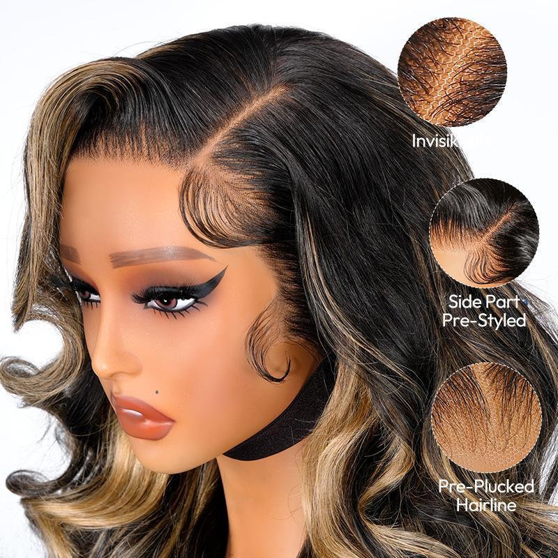 [Clearance Sale] Wiggins Hair Side Part Highlight Glueless Body Wave 13x4 Lace Front Wigs Human Hair Ready To Go Pre Cut Lace Pre Plucked Hairline Beginner Friendly