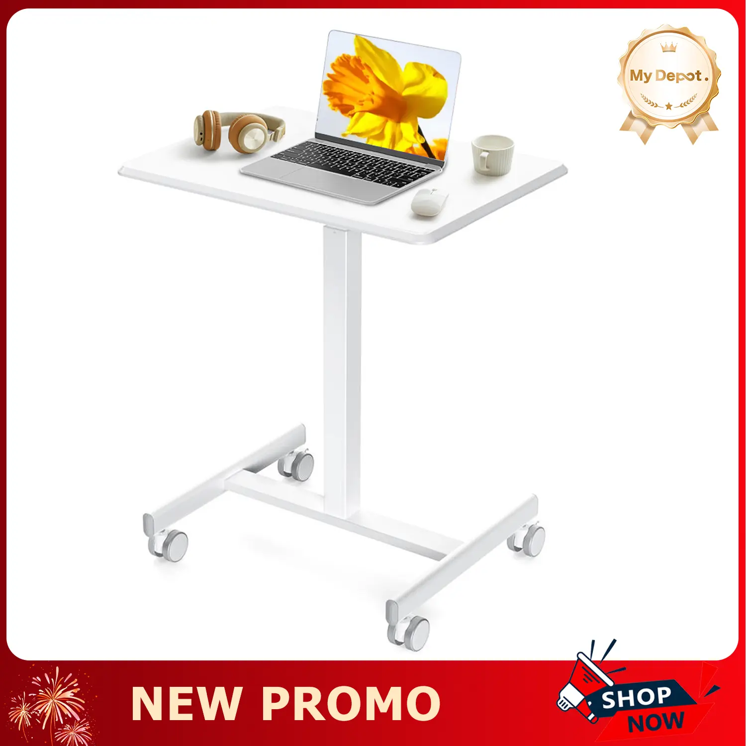 Portable Multi Purpose Height Adjustable Desk with Casters - Sturdy Safety Rolling Computer Desk for Home Office, Small Overbed Teacher Podium, Multi Purpose Desk, Office Workers