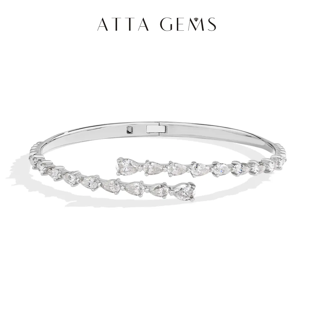 ATTAGEMS 0.3ct-0.5ct D Color VVS1 Pear Cut Lab-Created Moissanite Bracelet Bangle for Women and Girls 925 Sterling Silver Bangle Daily Wear Holiday Birthday Anniversary Gift Fine Jewelry B037 summerwins