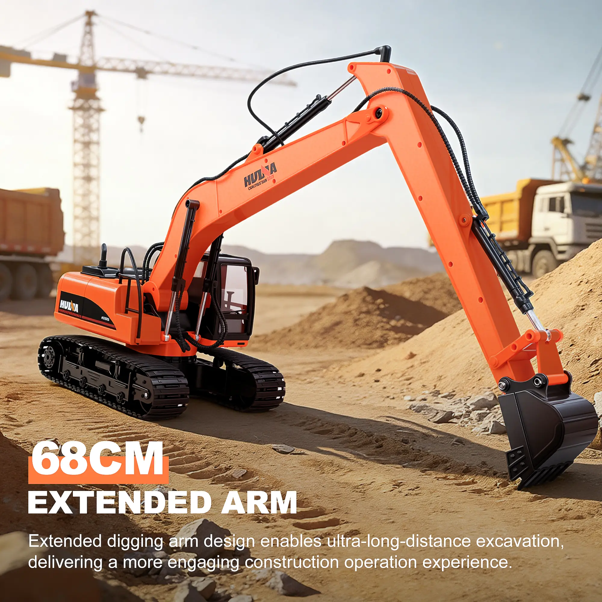 Huina 1551 Unisex RC Controlled Excavator Toy for 12+ Years - 1:14 Scale, 15 Independent Channels, 2.4 GHz, 7.2 V, Alloy Metal Body, 360° Rotating Chassis, 20 Minutes Per Charge, Realistic Electric Construction Vehicle, 12 Years Above
